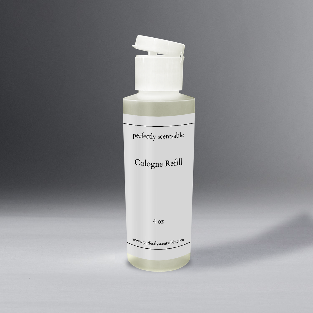 Perfectly Scentsable Cologne Refill in a 4 oz bottle with a flip-top cap.