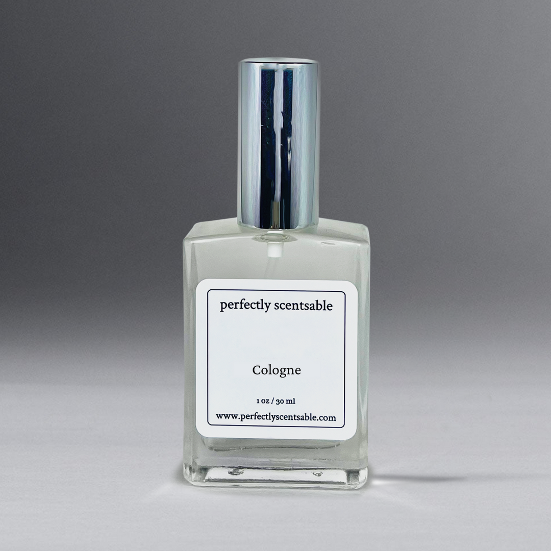 Perfectly Scentsable Cologne in a 1 oz (30 ml) glass bottle with a sleek silver spray cap, designed for a long-lasting fragrance experience.