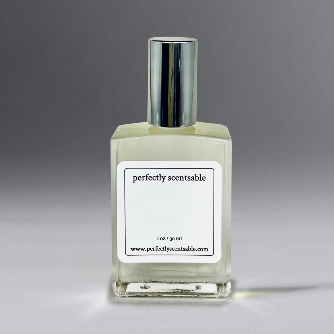 Perfectly Scentsable 1 oz (30 ml) perfume oil in a sleek glass bottle with a silver spray cap, perfect for long-lasting fragrance application.