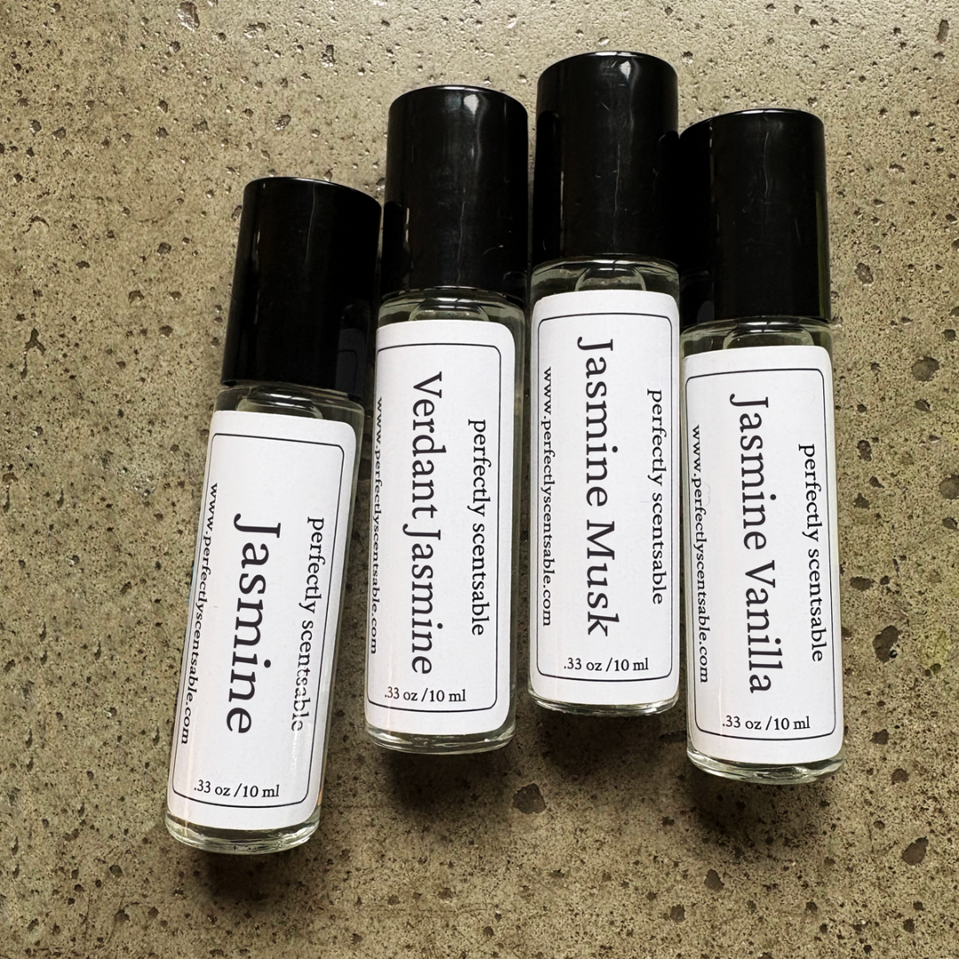 Set of four Jasmine 10 ml (.33 oz) rollerball perfume oils by Perfectly Scentsable.