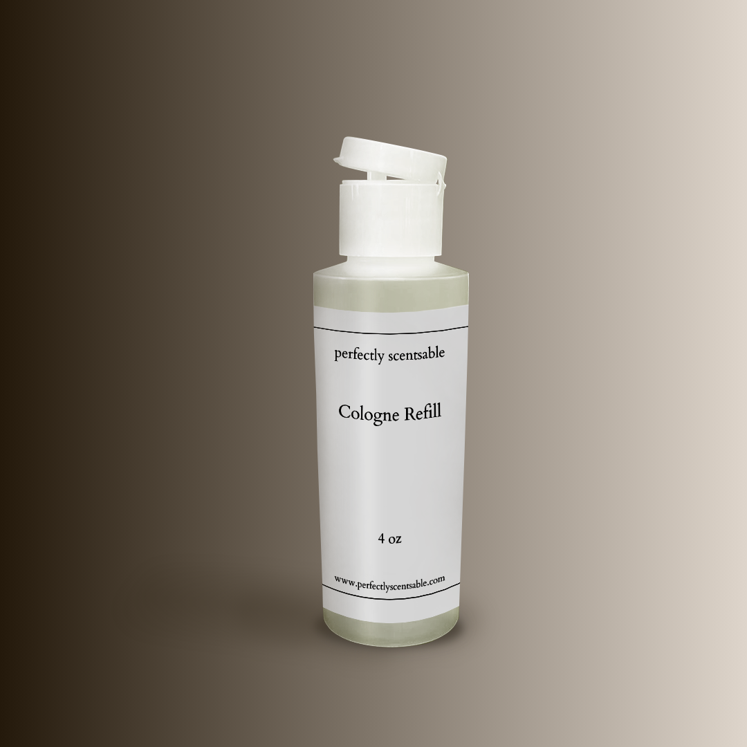 Cologne Refill — 4oz frosted plastic bottle with white flip-top pump cap