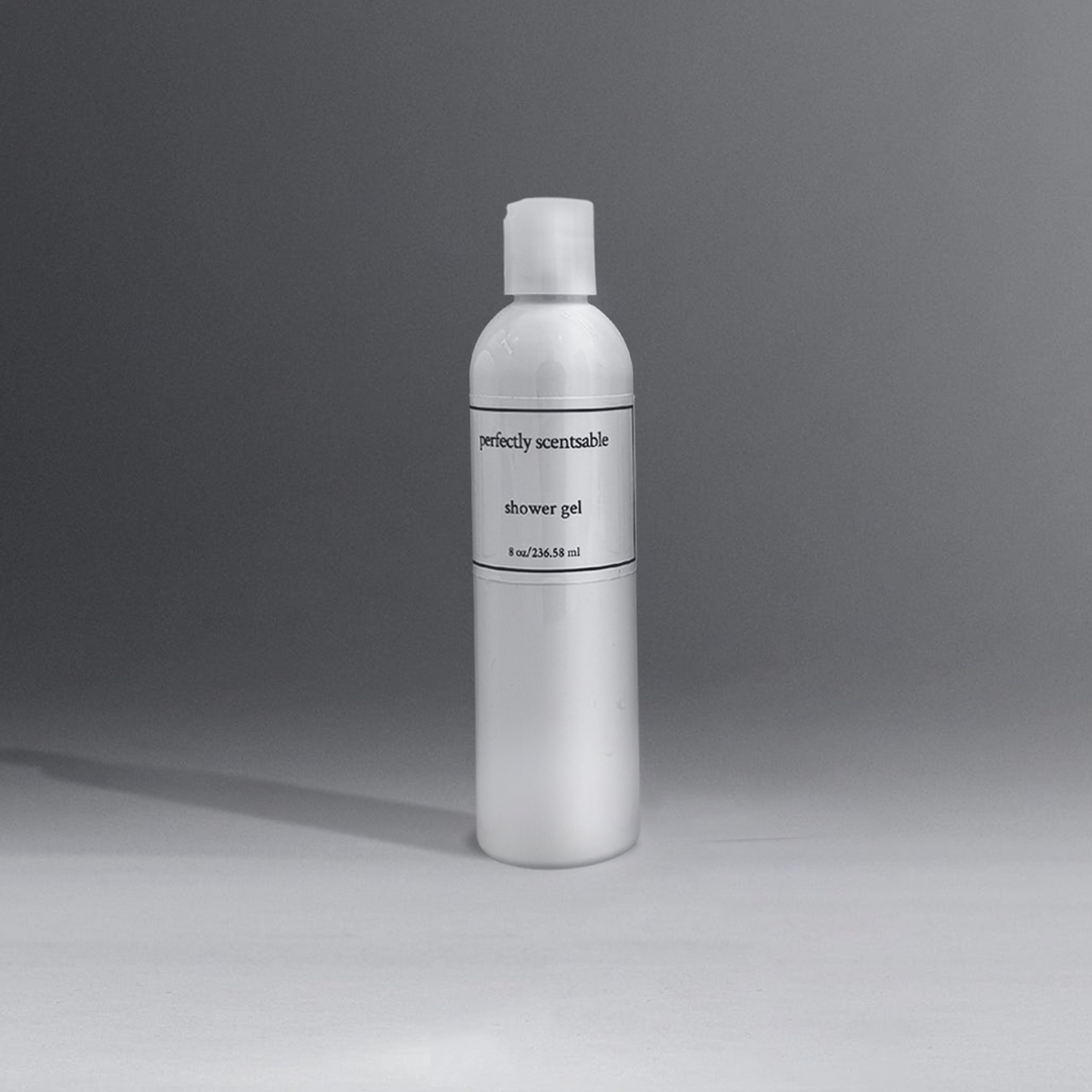 Perfectly Scentsable 8 oz bottle of shower gel, set against a sleek gray background.